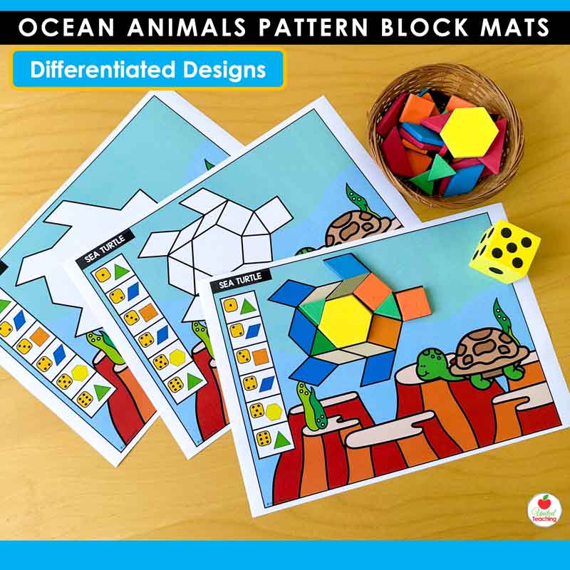 Sea Turtle Pattern Block Mats for kindergarten and preschool