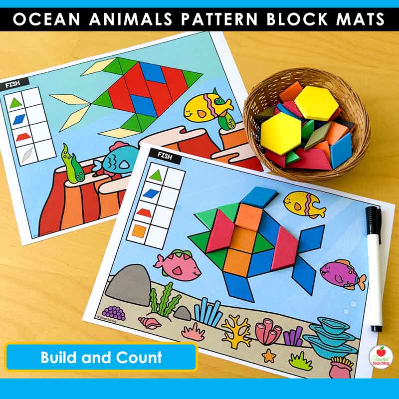 Ocean animals and fish pattern block mats for math centers