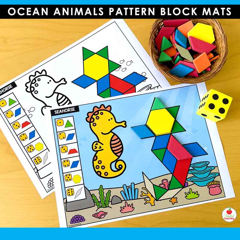 Seahorse pattern block mats for kindergarten and preschool