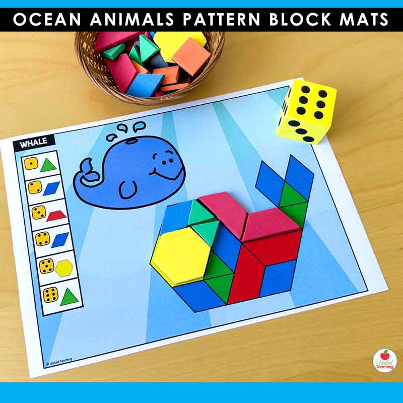whale pattern blocks mat for kindergarten and preschool
