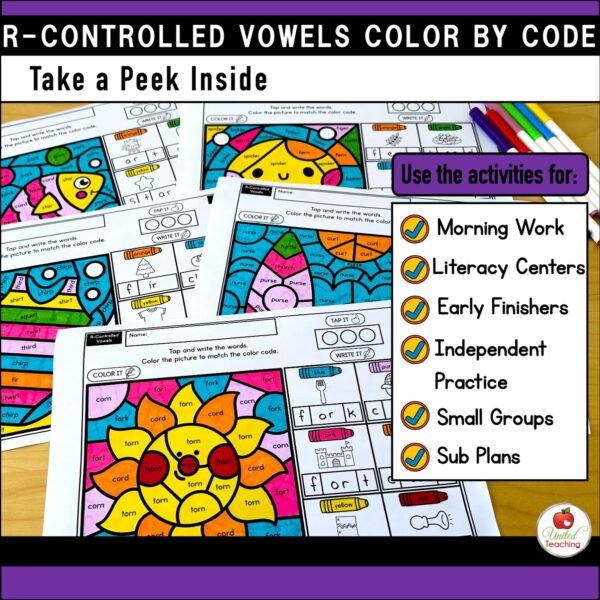 R-Controlled Vowels Color by Code Summer Packet - Image 3