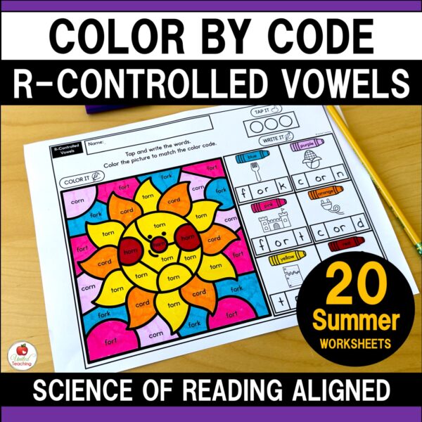 R-Controlled Vowels Color by Code Summer Worksheets Packet Cover
