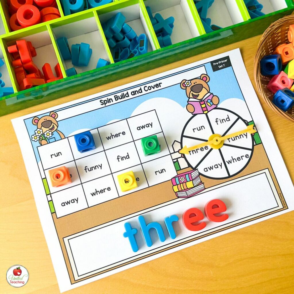 Spin Build and Cover Sight Word Activity
