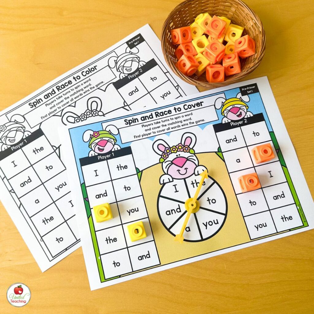 Spin and Race to Cover Game and Worksheet