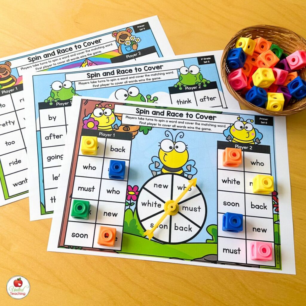 Spring Spin and Race to Cover Sight Word Games