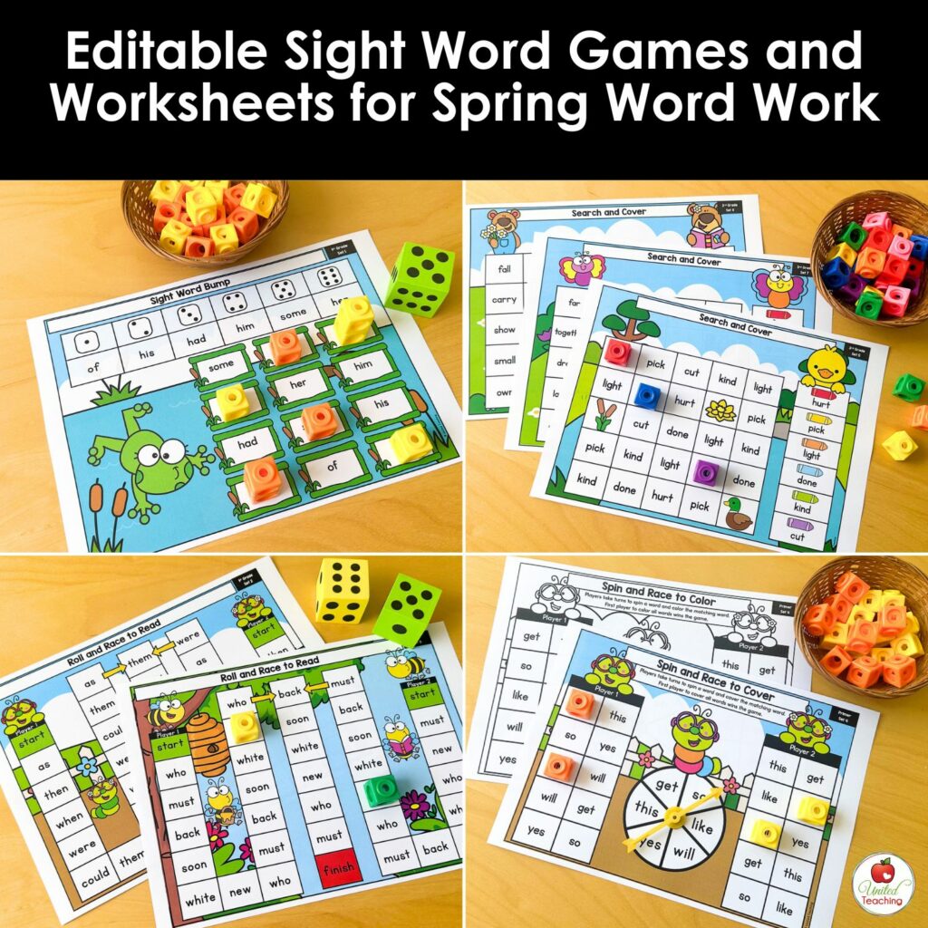 Editable Sight Word Games and Worksheets for Spring Word Work