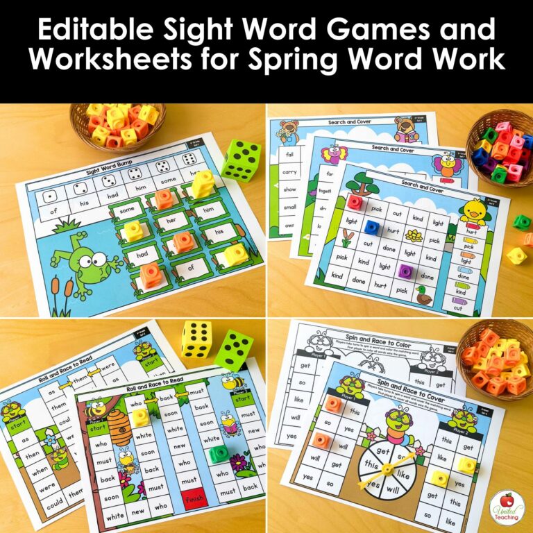 Editable Sight Word Games and Worksheets for Spring Word Work