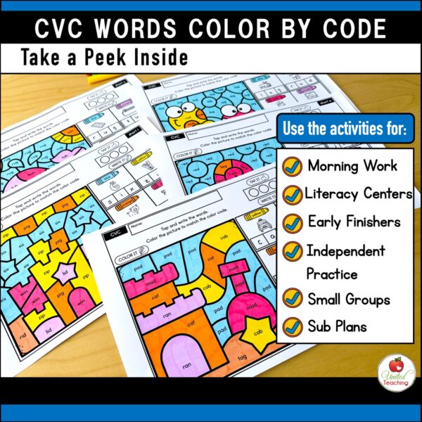CVC Words Color by Code Summer Worksheets Packet - Image 3