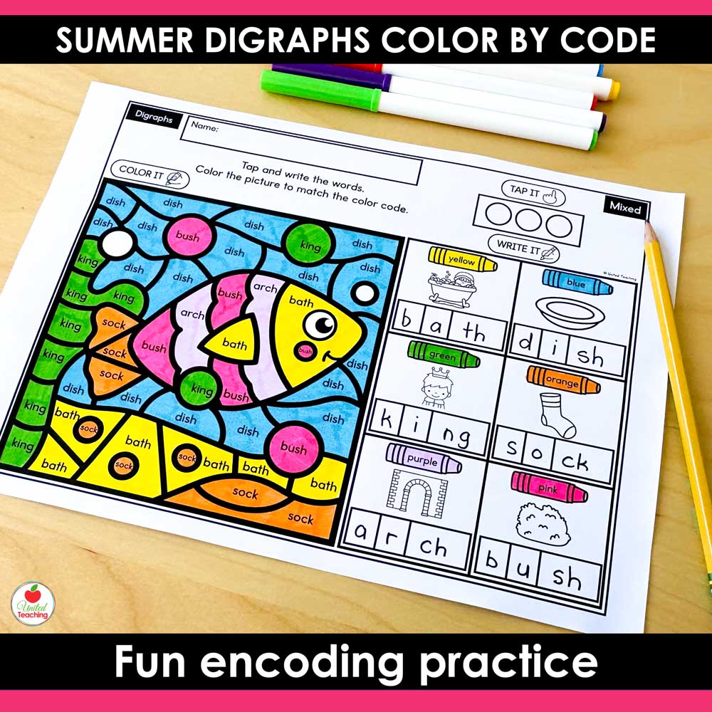 Digraphs Summer Color by Code Worksheet