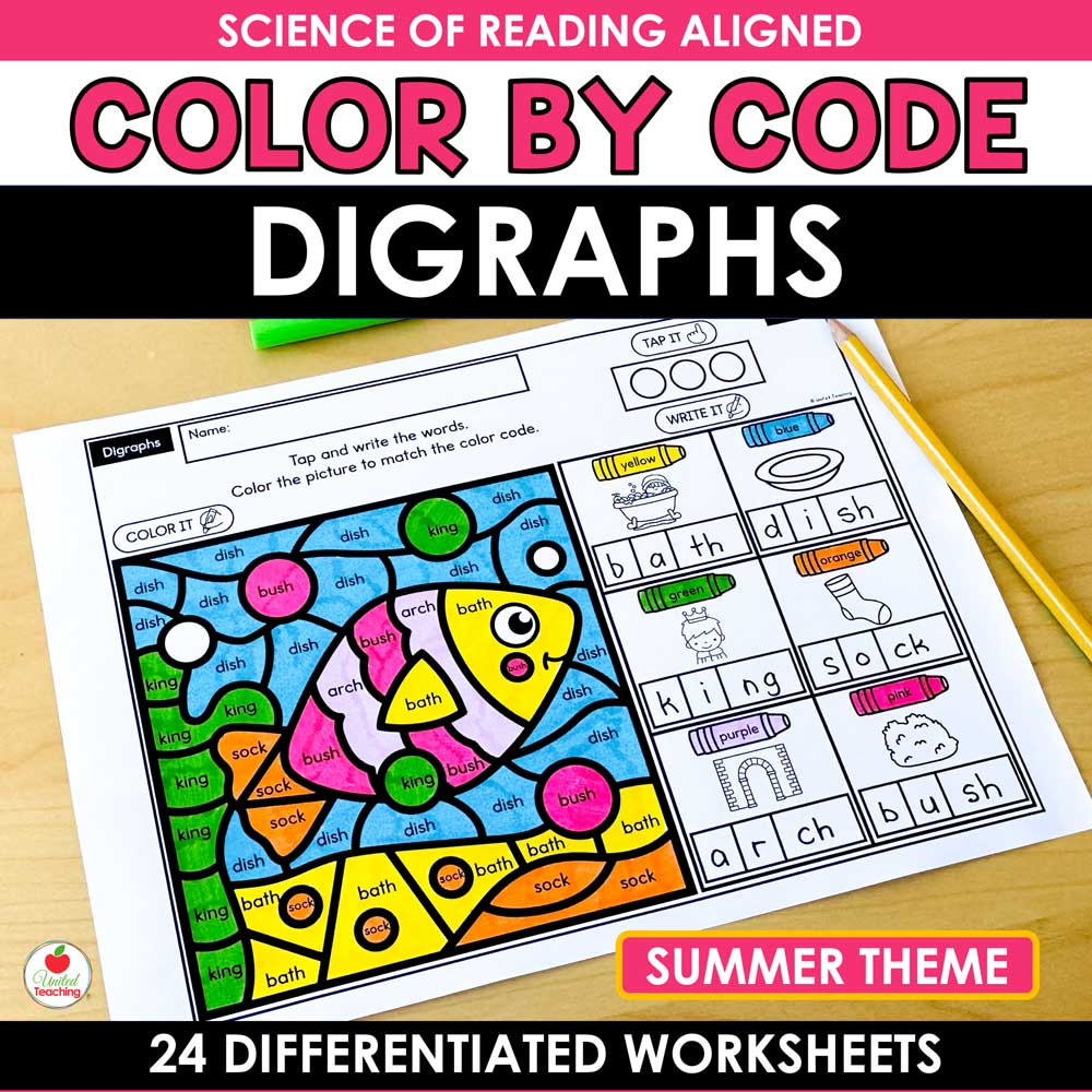 Digraphs Summer Color by Code Worksheets
