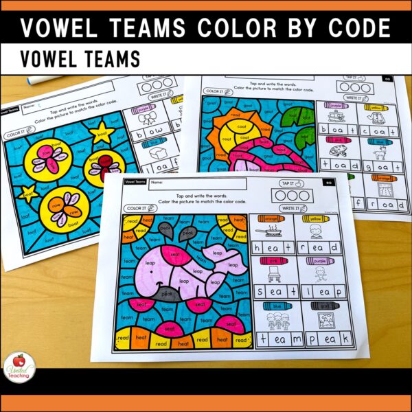 Vowel Teams Color by Code Summer Worksheets Packet - Image 7