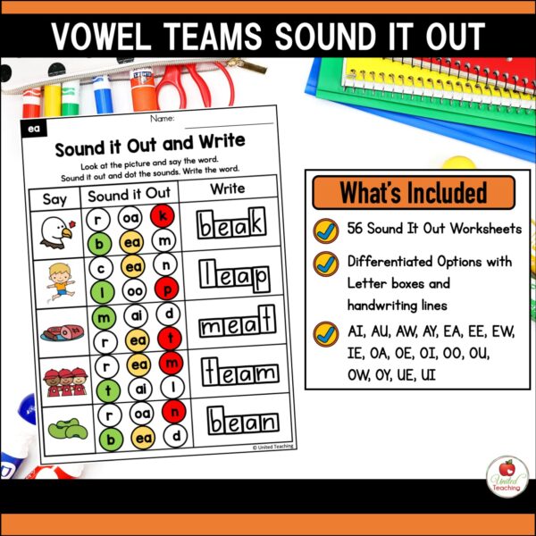 Vowel Teams Sound It Out Worksheets Packet - Image 2
