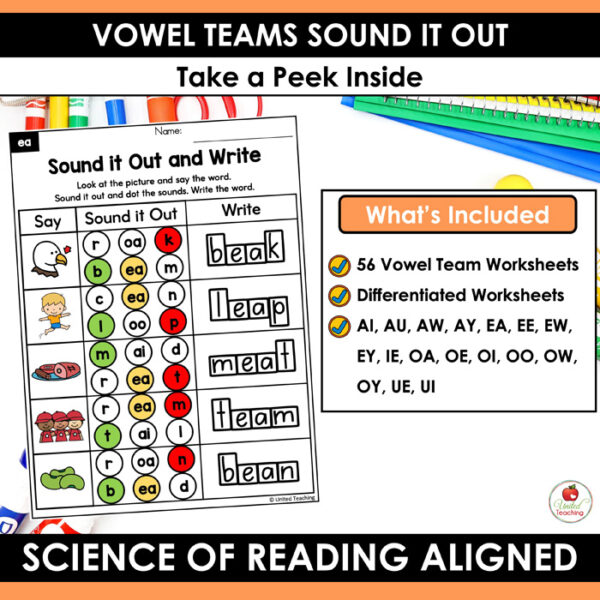 Vowel Teams Sound It Out Worksheets Packet - Image 2