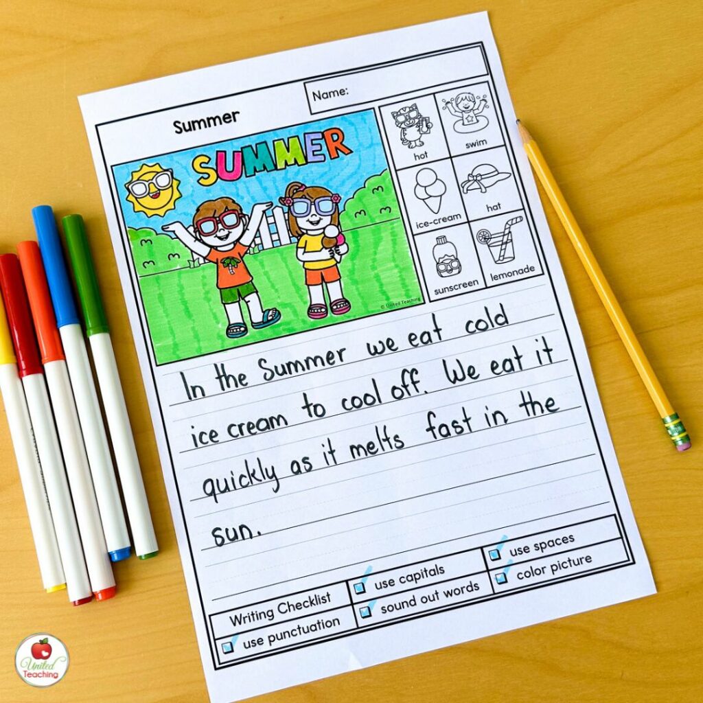 Summer writing prompt for kindergarten
