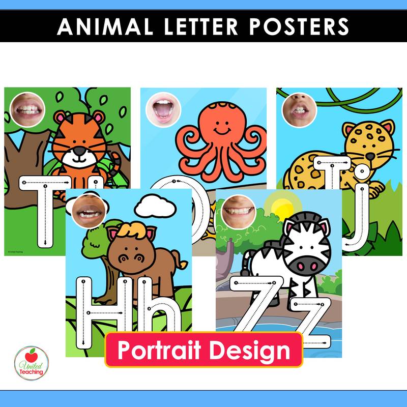 Alphabet Animal Letter Posters Portrait Design