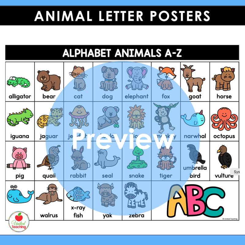 Alphabet Animal Letter Posters Animal Reference Chart