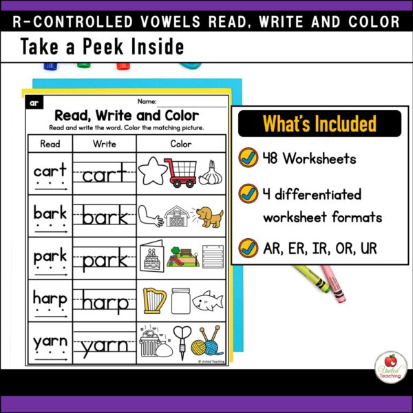 R-Controlled Vowels Read Write and Color Packet - Image 2