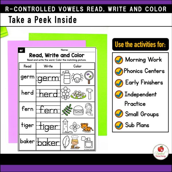 R-Controlled Vowels Read Write and Color Packet - Image 3