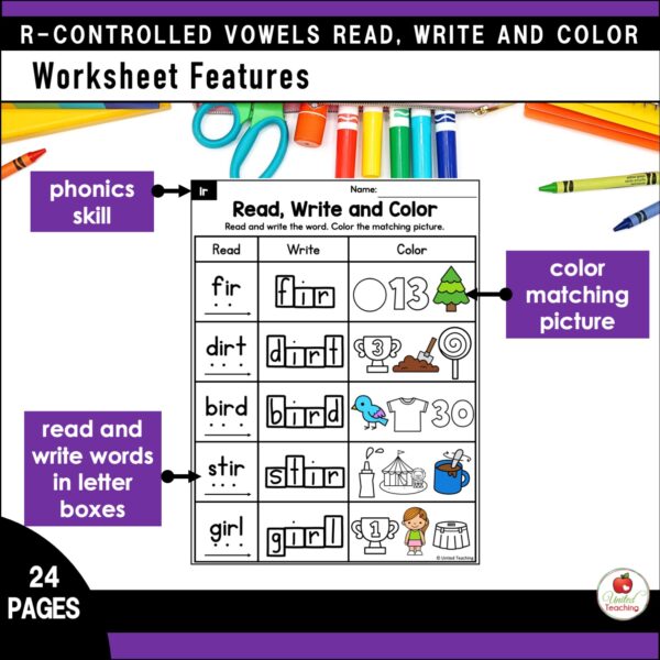 R-Controlled Vowels Read Write and Color Packet - Image 6