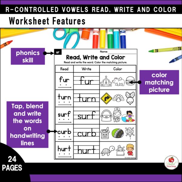 R-Controlled Vowels Read Write and Color Packet - Image 7