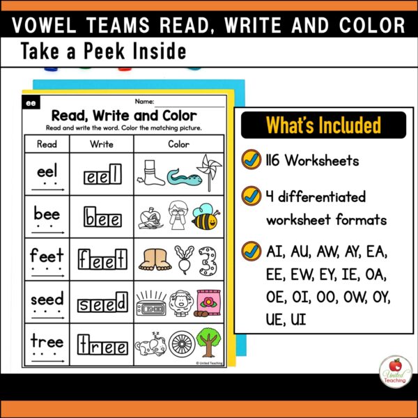 Vowel Teams Read Write and Color Packet - Image 2