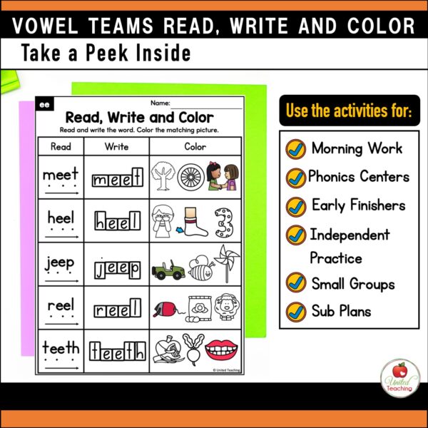 Vowel Teams Read Write and Color Packet - Image 3
