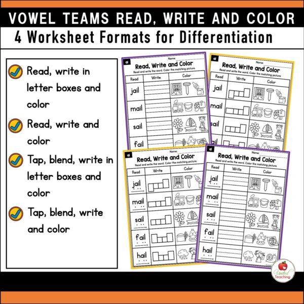Vowel Teams Read Write and Color Packet - Image 4