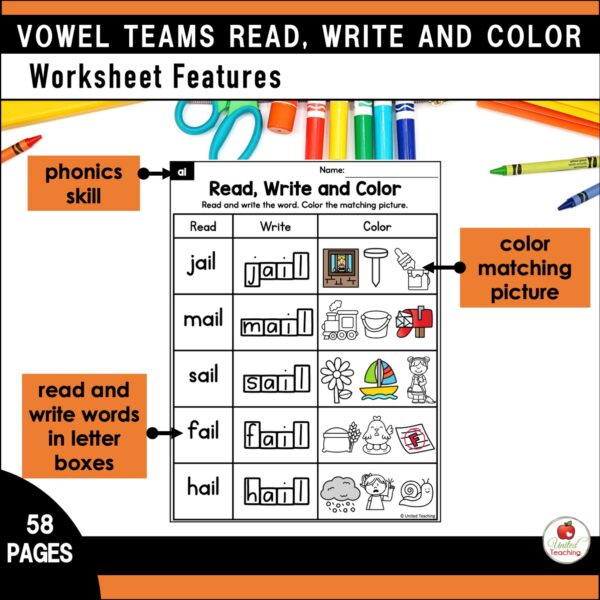 Vowel Teams Read Write and Color Packet - Image 6