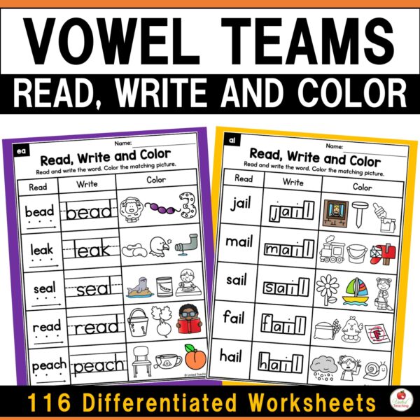 Vowel Teams Read Write and Color Packet