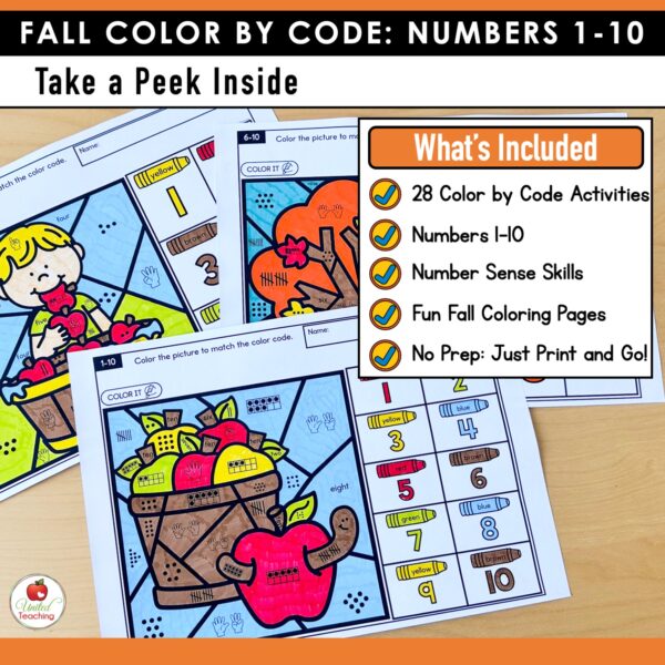 Fall Color by Code: Numbers 1 to 10 Packet - Image 2