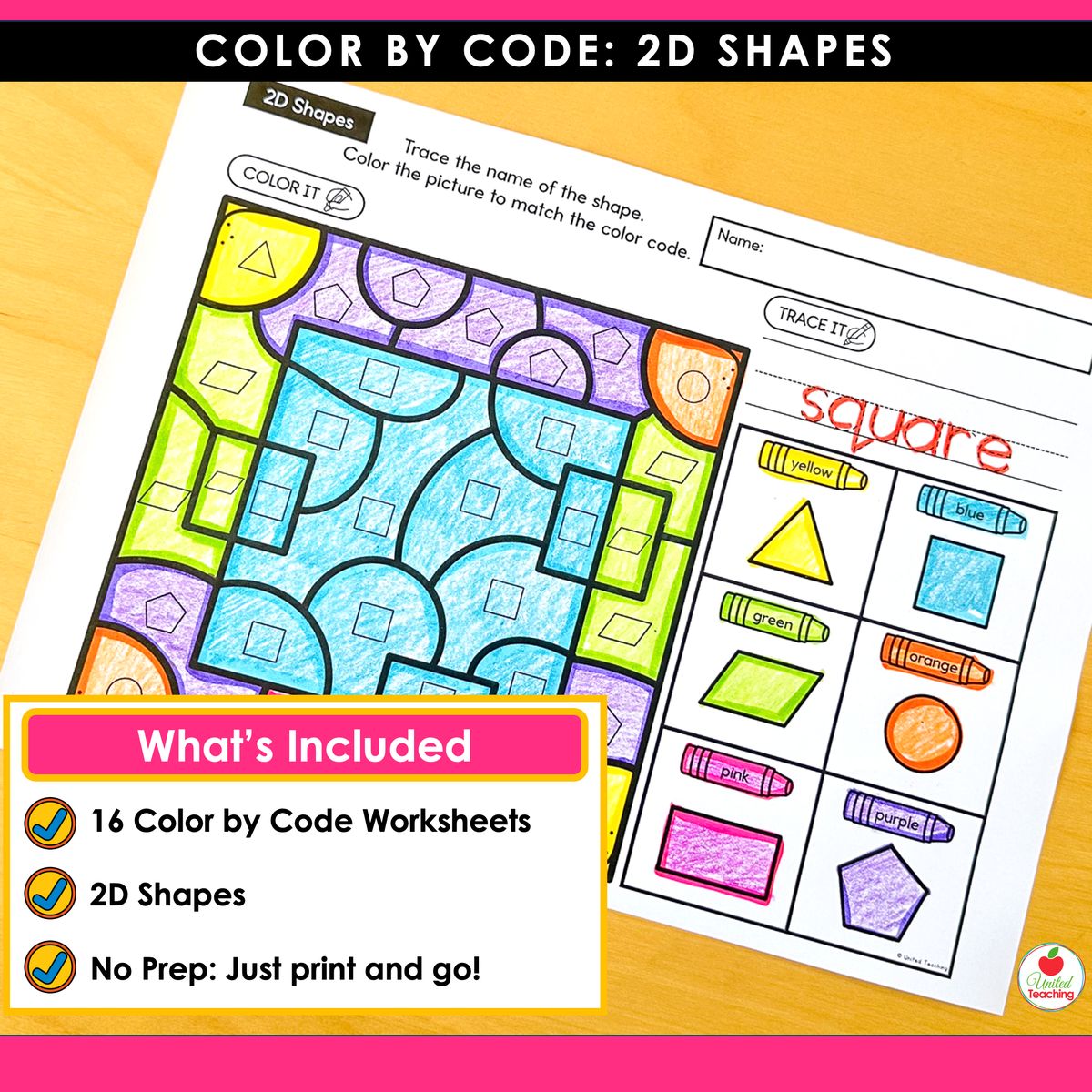 What's included in the Color by Code 2D Shapes Packet