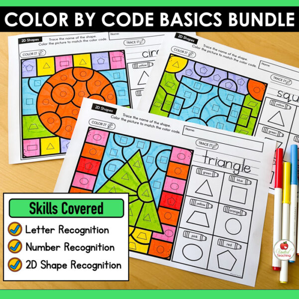 Color by Code Letters, Numbers and Shapes Bundle - Image 3