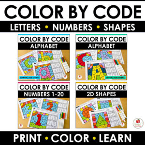 Color by Code Basics Bundle for Alphabet Letters, Numbers and Shapes