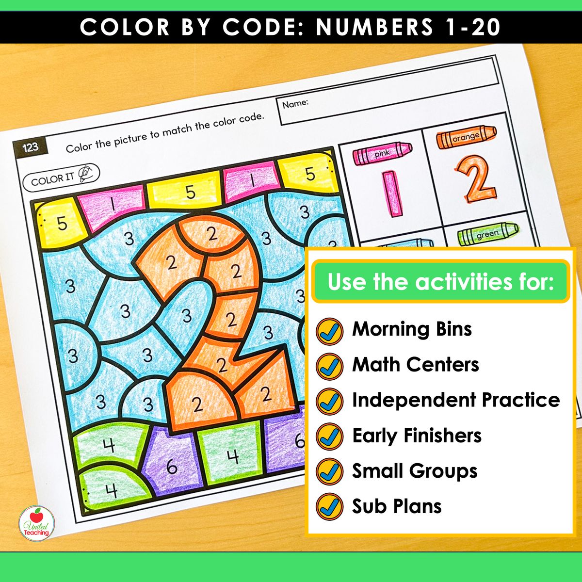 How to use the Color by Code Numbers 1-20 worksheets