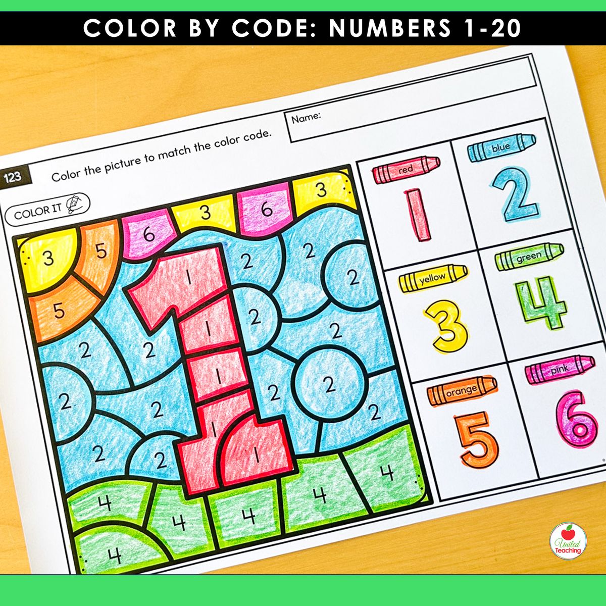 Color by Code Number 1 worksheet