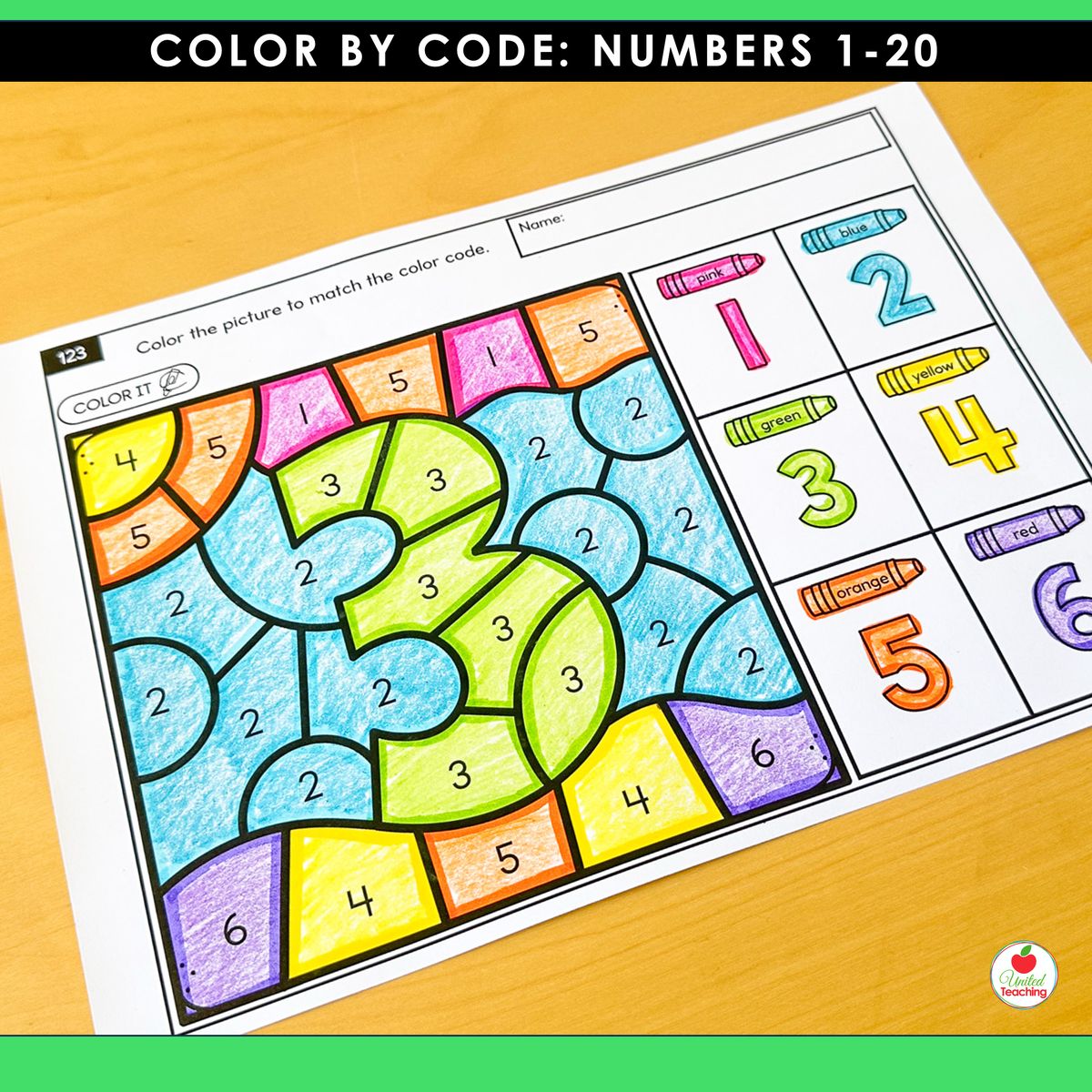 Color by Code Number 3 worksheet