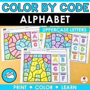 Color by Code Uppercase Alphabet Letters A-Z worksheets
