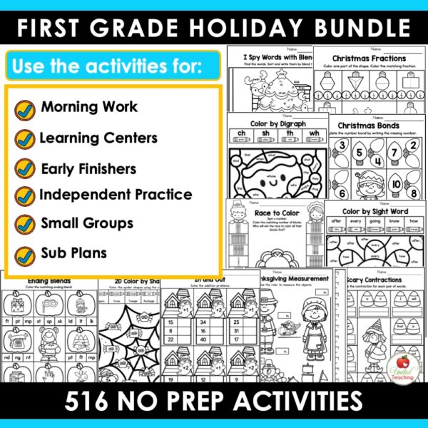 Holiday Math and Literacy Activities Bundle for 1st Grade - Image 3