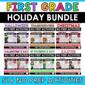 Holiday Math and Literacy Activities Bundle for 1st Grade
