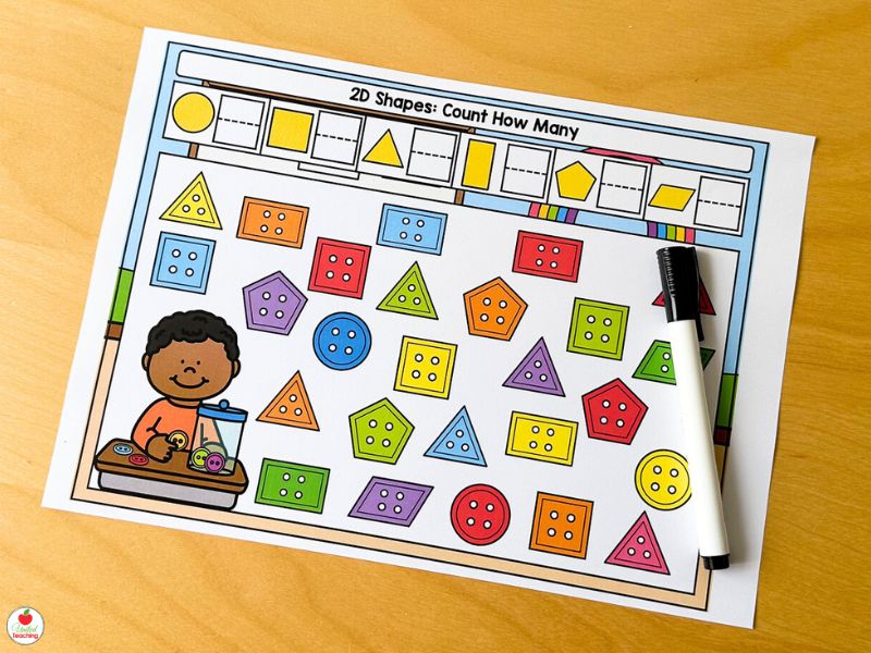 2D Shapes Count How Many Math Mat
