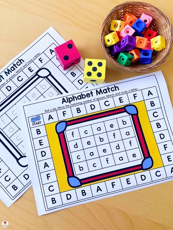 Alphabet Letter Match Color and BW Game Boards for building Letter Recognition