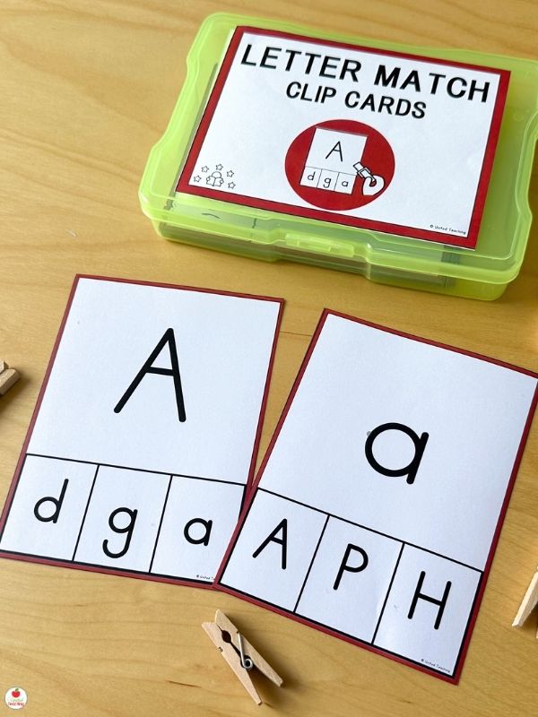 Plain alphabet letter match clip cards to build letter recognition skills