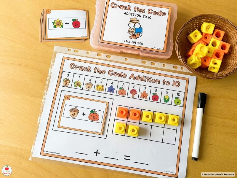 Crack the Code Fall Themed Addition Mat with Ten Frame 