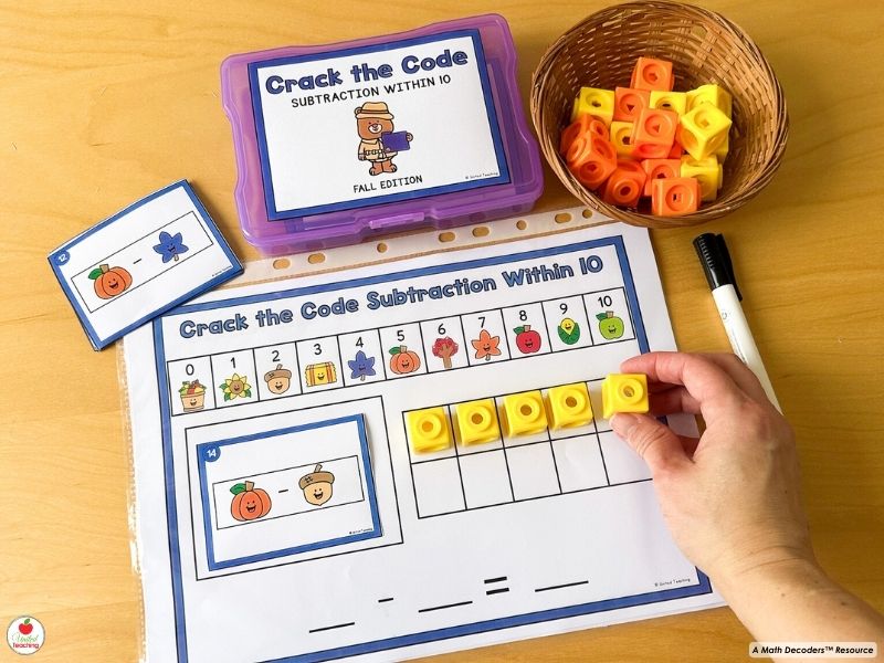 Subtraction within 10 Fall Crack the Code Mat in action. Part of the Math Decoders™ series.