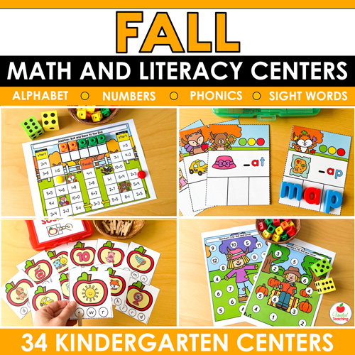 Fall Math and Literacy Centers for Kindergarten Bundle Cover
