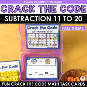 Math Decoders™ Crack the Code Math Task Cards for Subtraction 11 to 20 Fall Theme