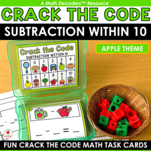 Math Decoders™ Crack the Code Math Task Cards for Subtraction within 10 Apple Theme