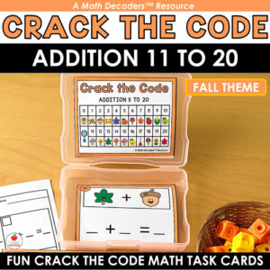 Math Decoders™ Crack the Code Math Task Cards for Addition 11-20 Fall Theme
