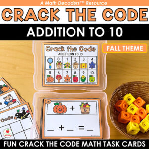 Math Decoders™ Crack the Code Math Task Cards for Addition Within 10 Fall Theme
