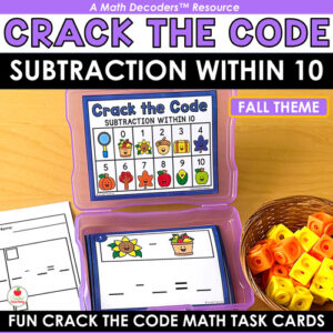 Math Decoders™ Crack the Code Math Task Cards Subtraction within 10 Fall Theme